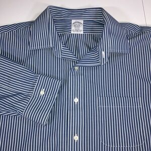 Brooks Brothers Regent Fit 17.5-36 Blue White Stripe Supima Cotton Dress Shirt